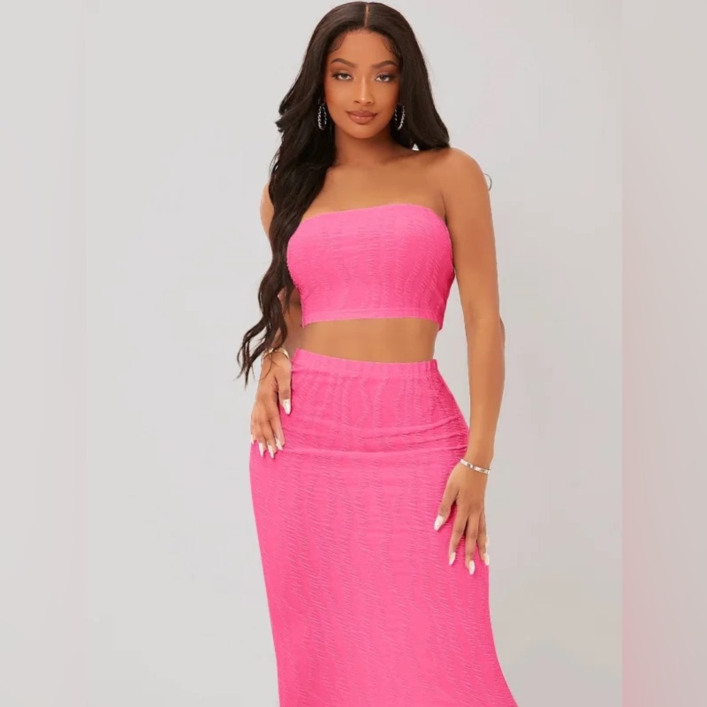 Textured Crop Tube Top & Pencil Skirt Set